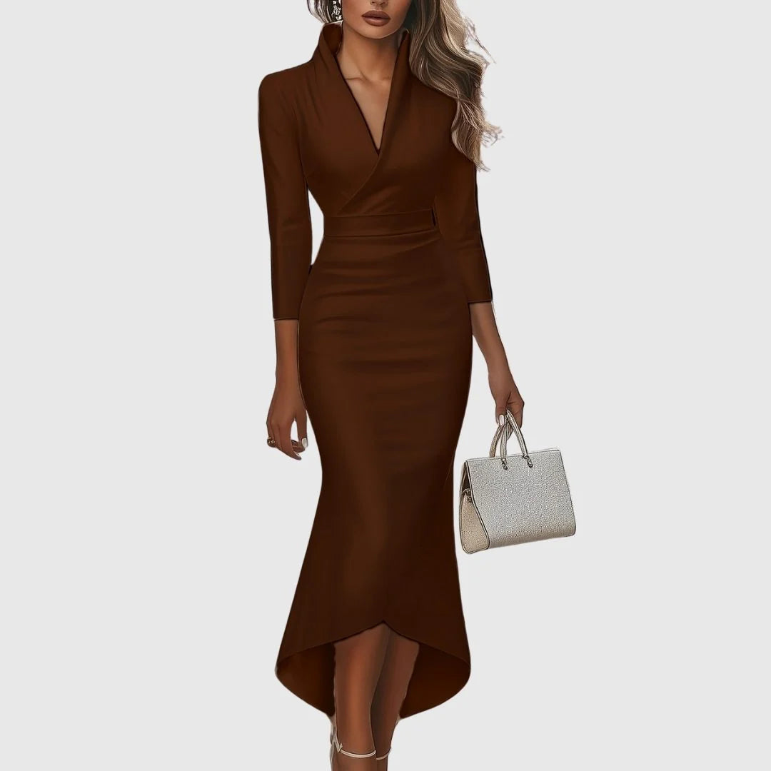 Engracia | Satin V-Neck High-Low Evening Dress for Women 1