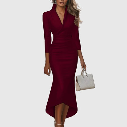Engracia | Satin V-Neck High-Low Evening Dress for Women 2