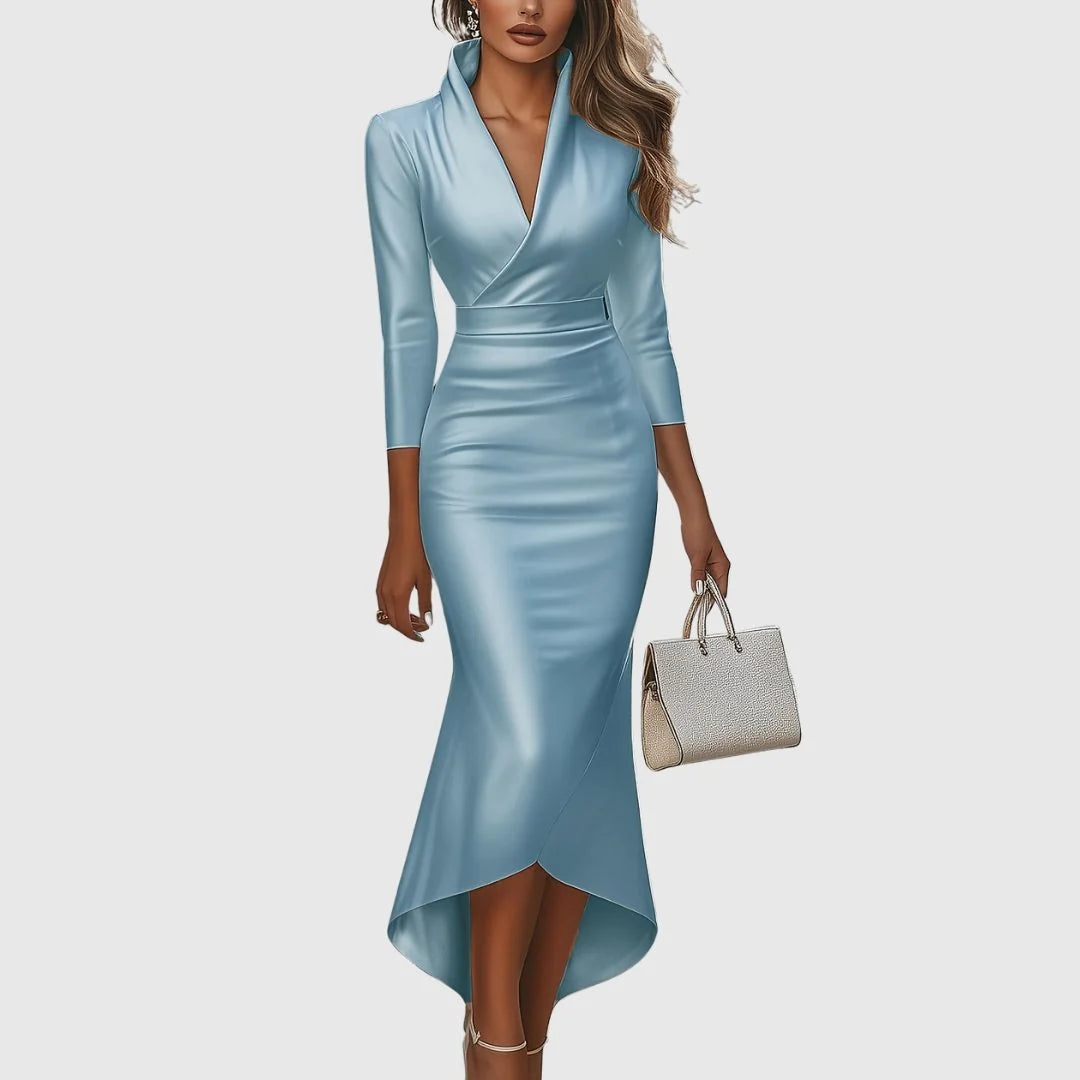 Engracia | Satin V-Neck High-Low Evening Dress for Women 3