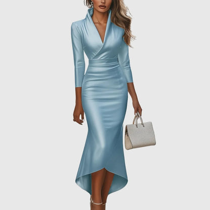 Engracia | Satin V-Neck High-Low Evening Dress for Women 3