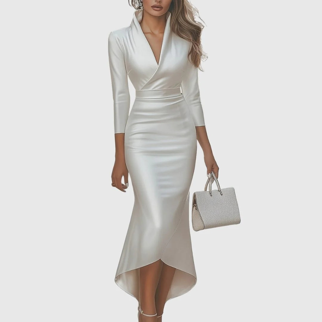 Engracia | Satin V-Neck High-Low Evening Dress for Women 4