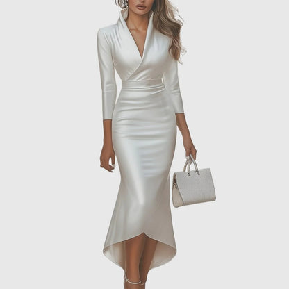 Engracia | Satin V-Neck High-Low Evening Dress for Women 4