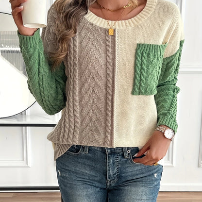 Esme | Women's Color Block Cable Knit Sweater 0