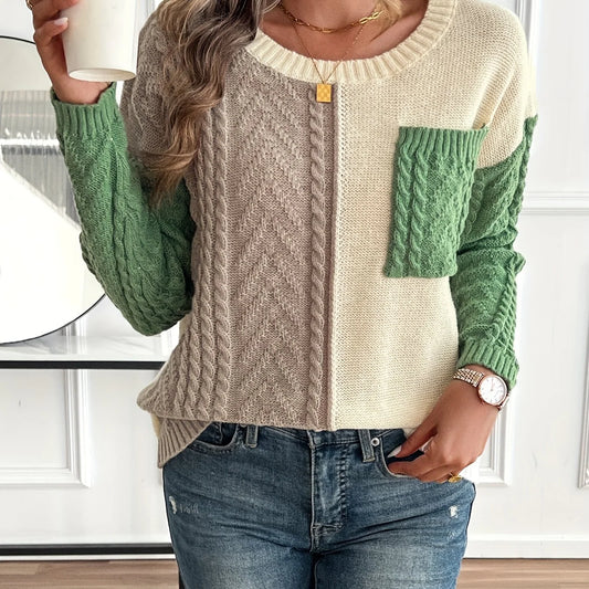 Esme | Women's Color Block Cable Knit Sweater 0