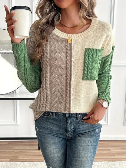 Esme | Women's Color Block Cable Knit Sweater 1