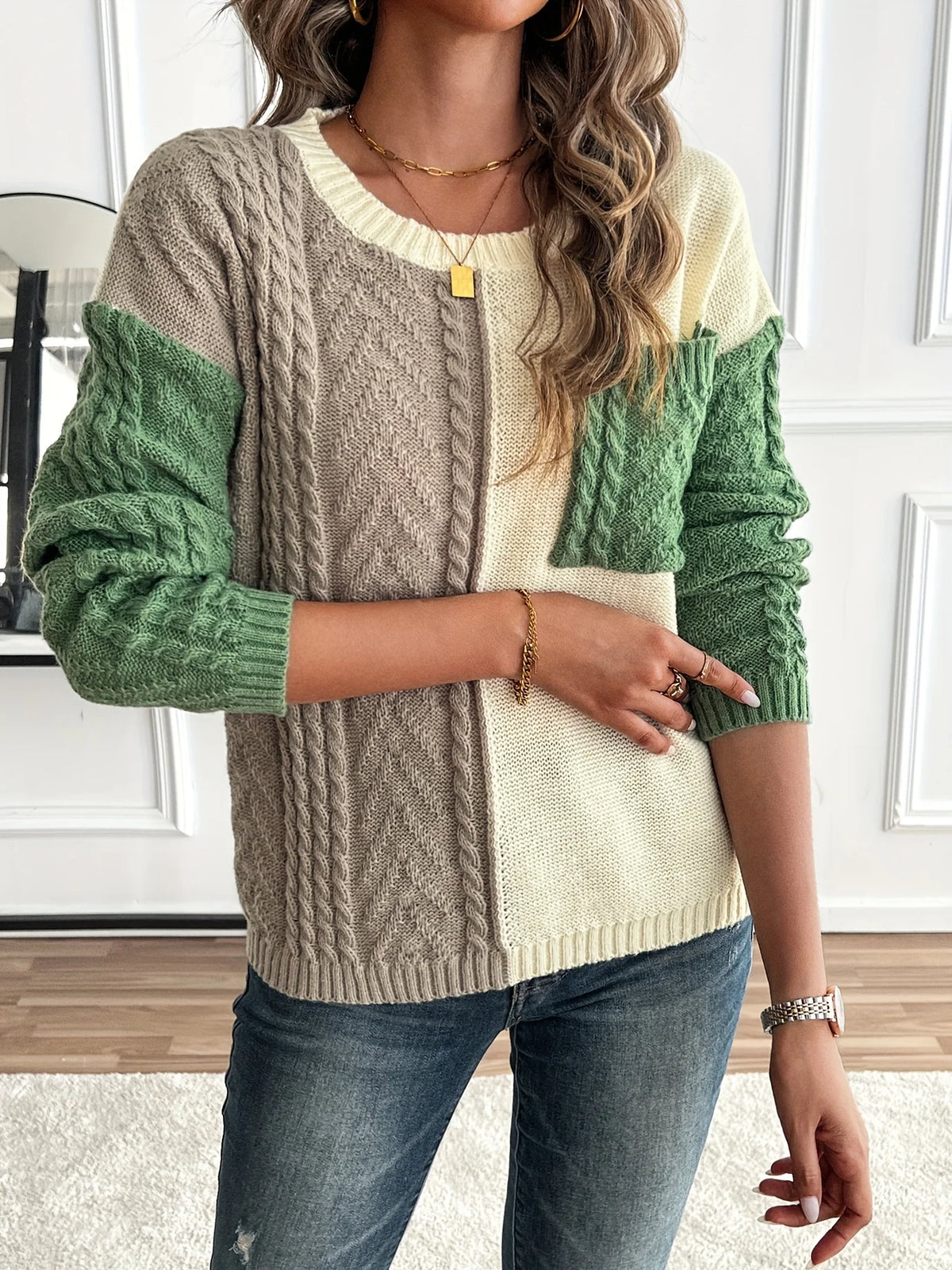 Esme | Women's Color Block Cable Knit Sweater 3