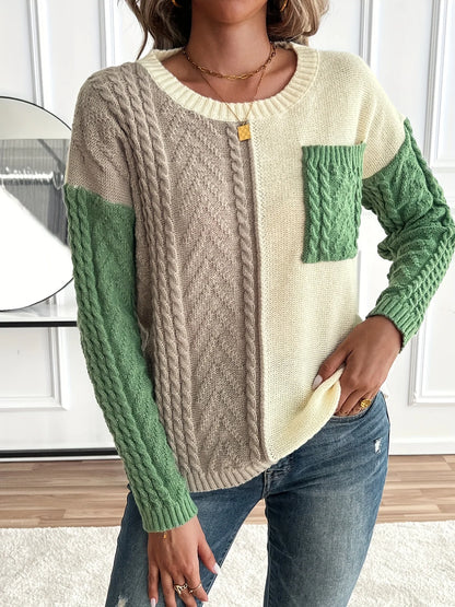 Esme | Women's Color Block Cable Knit Sweater 4