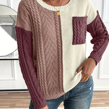 Esme | Women's Color Block Cable Knit Sweater 6