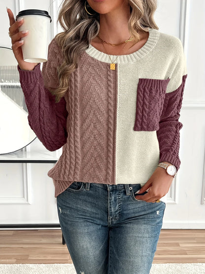 Esme | Women's Color Block Cable Knit Sweater 7
