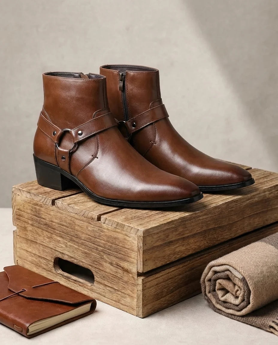 Frontier | Men's Ankle Boot Brown Leather with Harness Detail 1