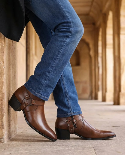 Frontier | Men's Ankle Boot Brown Leather with Harness Detail 3