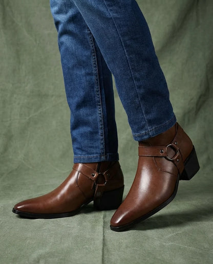 Frontier | Men's Ankle Boot Brown Leather with Harness Detail 4