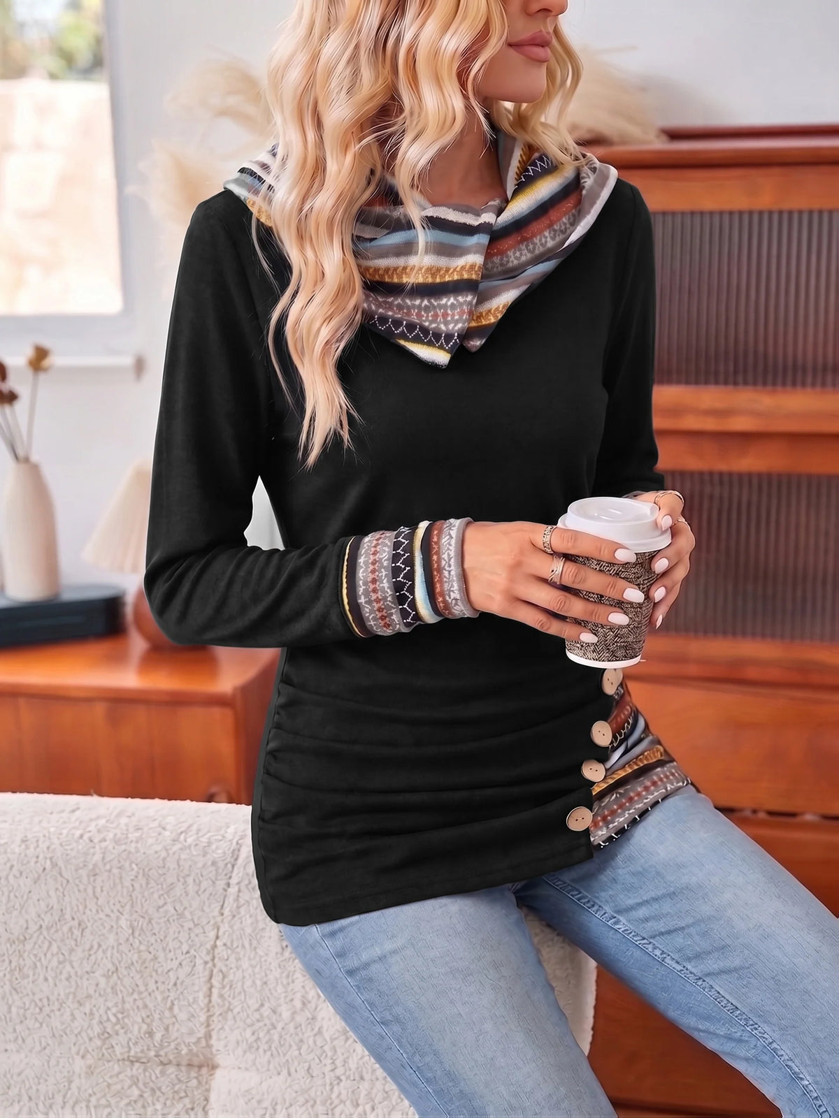 Greta | Patterned Patchwork Hoodie Casual Fit 4