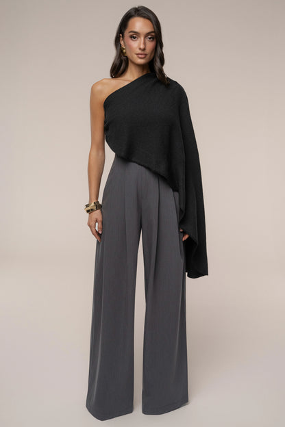Grey High-Waisted Wide Leg Trousers | Pleated Pants 2