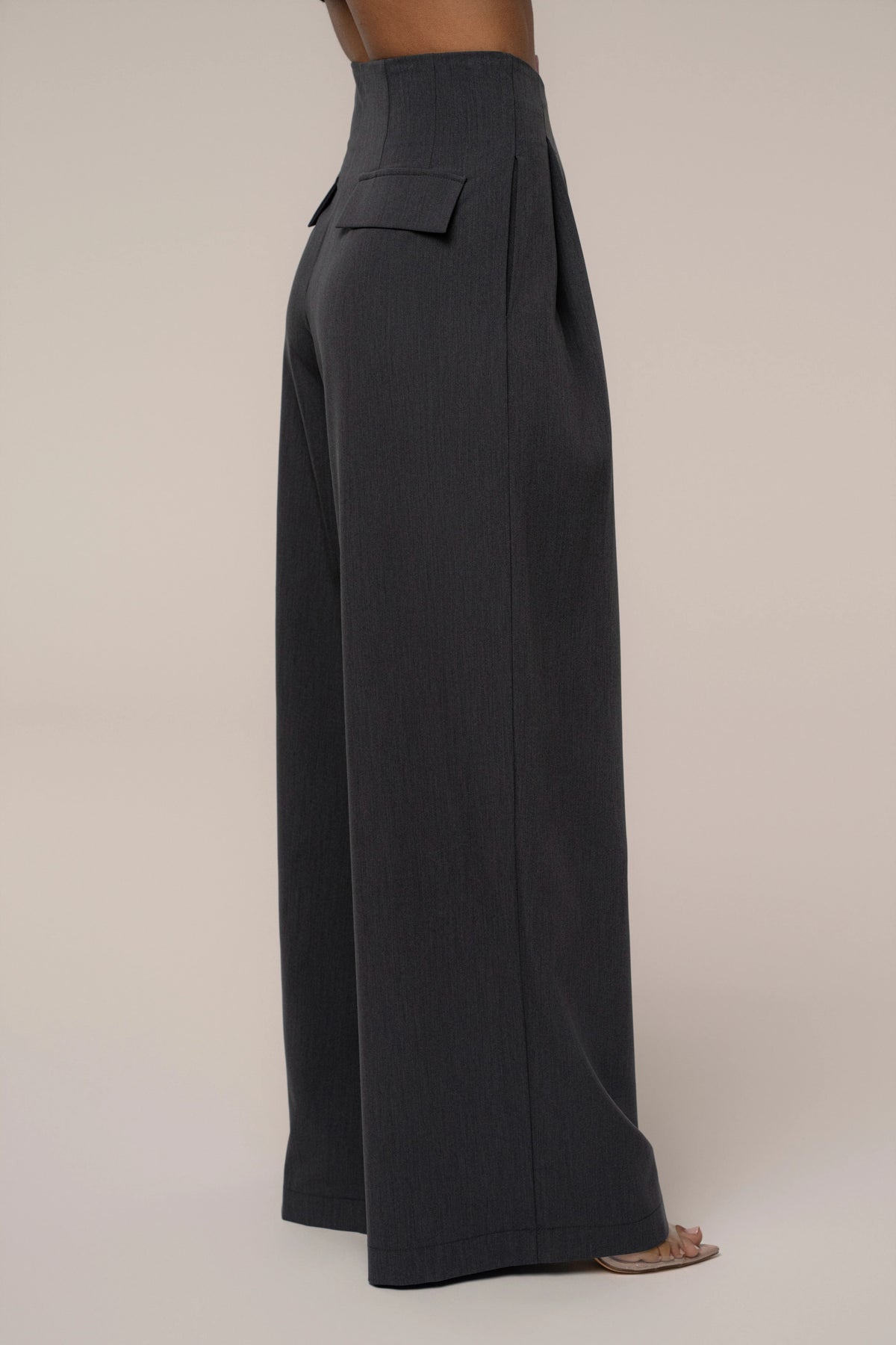 Grey High-Waisted Wide Leg Trousers | Pleated Pants 5