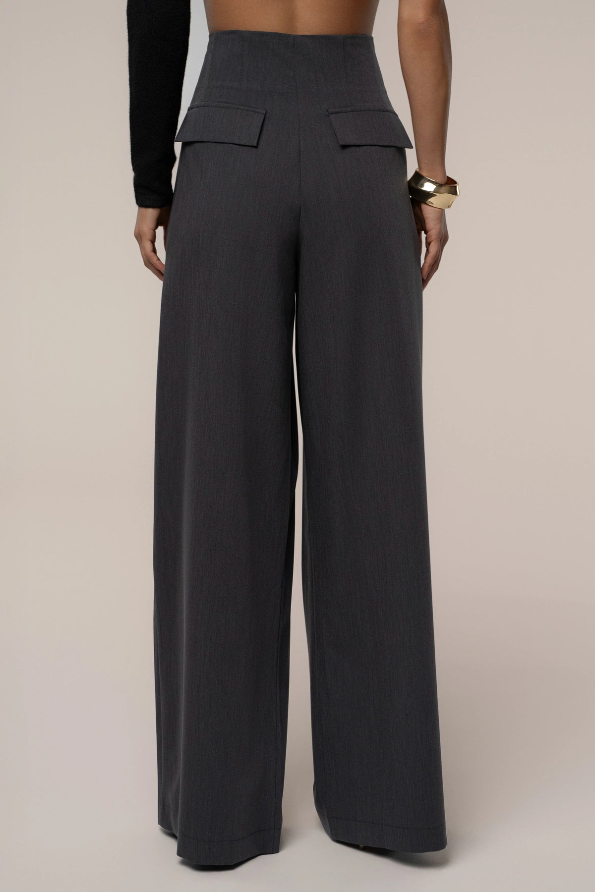 Grey High-Waisted Wide Leg Trousers | Pleated Pants 6