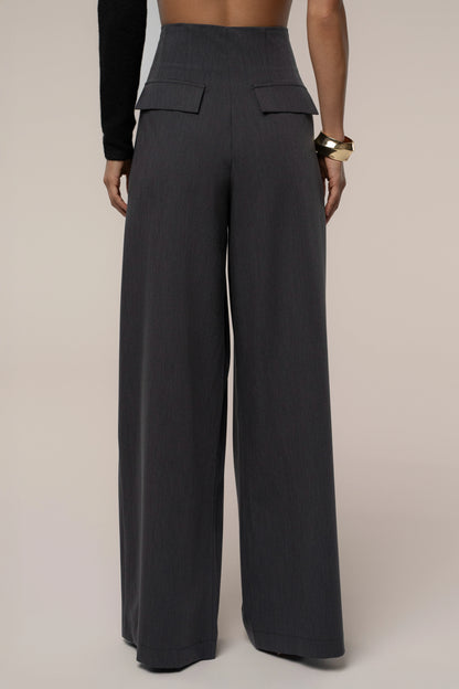 Grey High-Waisted Wide Leg Trousers | Pleated Pants 6