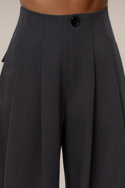 Grey High-Waisted Wide Leg Trousers | Pleated Pants 7