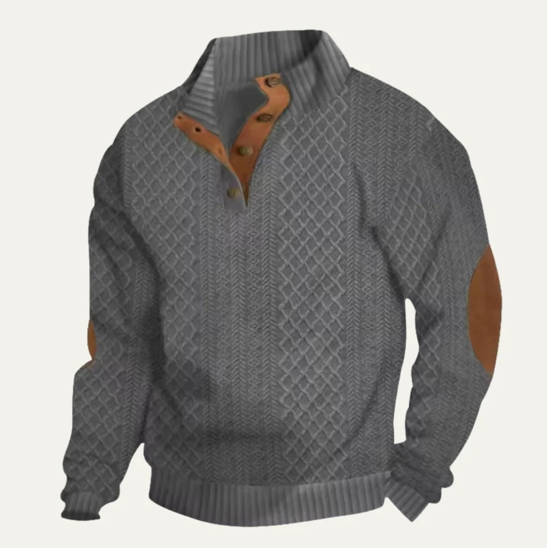 Haverhill | Men's High Neck Jumper | Cable-Knit Sweater with Elbow Patches 1