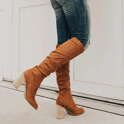 High-Heeled Knee Boots Women Suede Black 2
