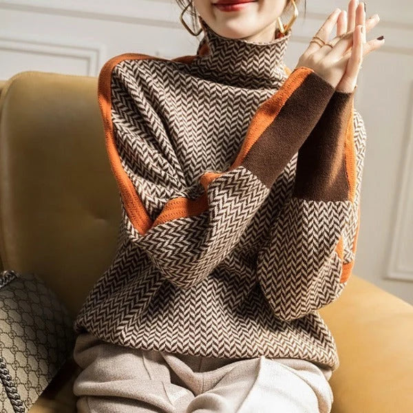 High-Neck Sweater with Contrasting Stripes | Women's Knitwear 2