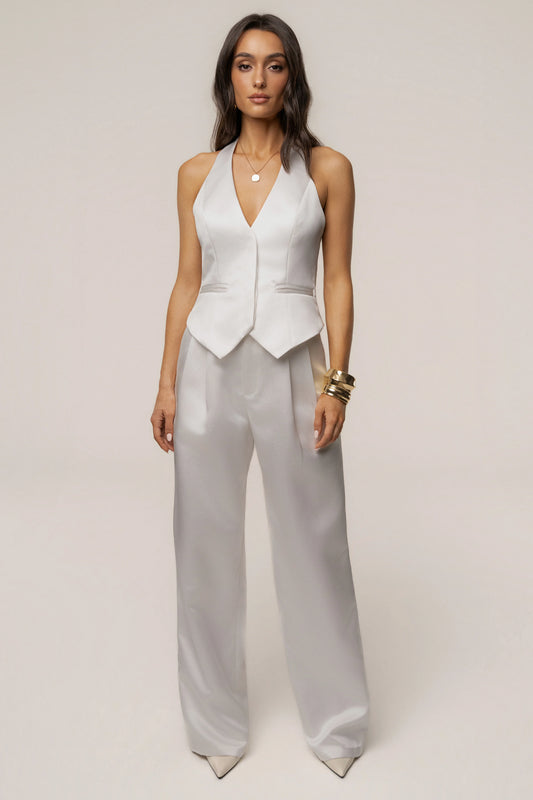 High-Waisted Wide Leg Trousers | Women's Satin Pants 0