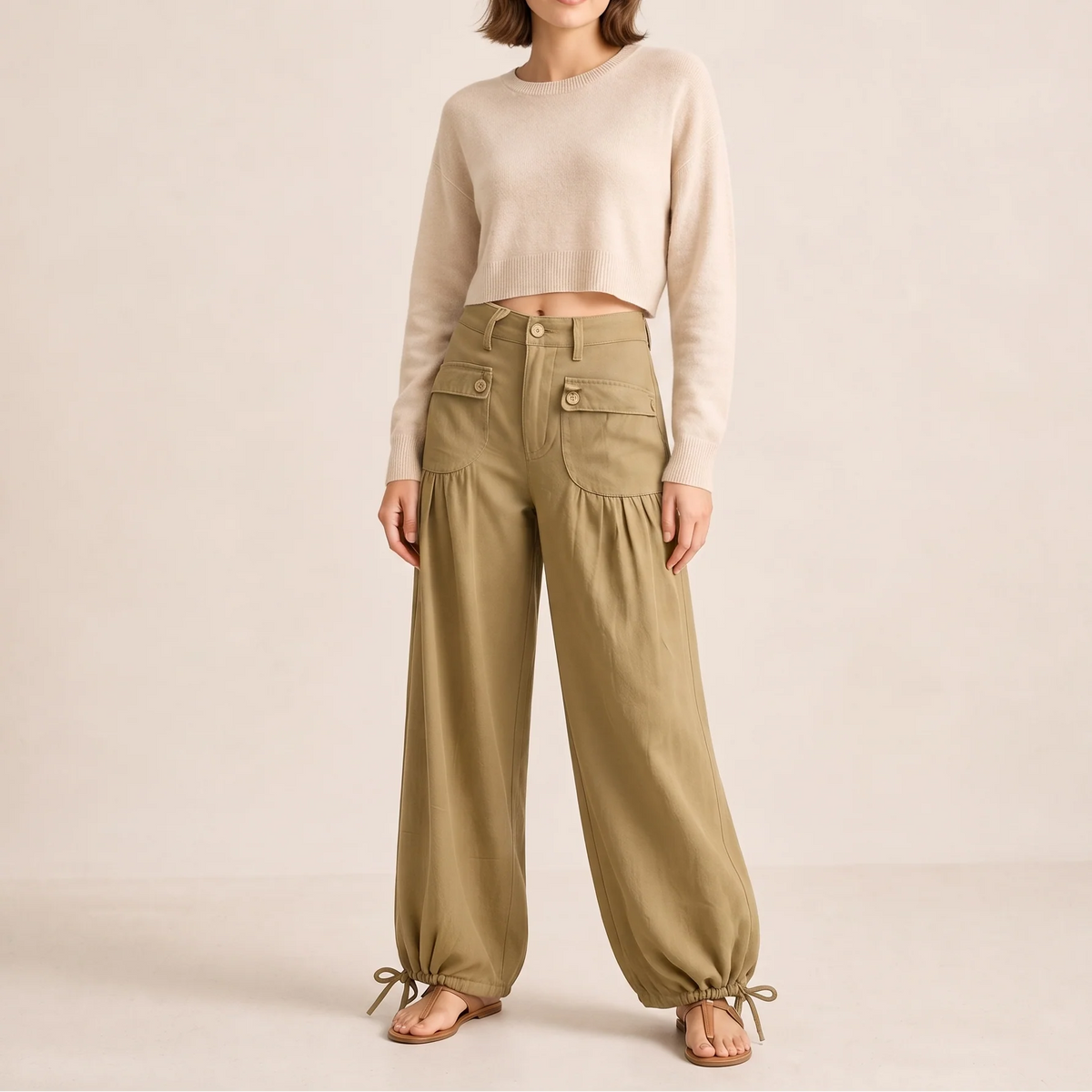 High Waist Barrel Leg Jeans | Adjustable Tie Hem Design 10