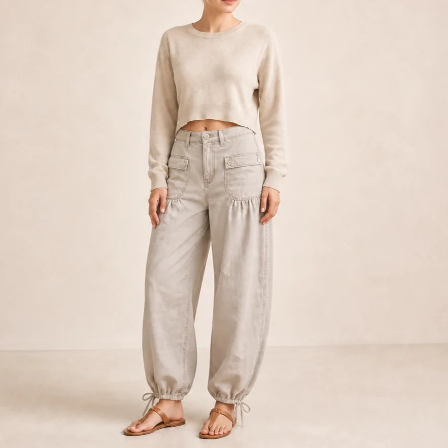 High Waist Barrel Leg Jeans | Adjustable Tie Hem Design 11