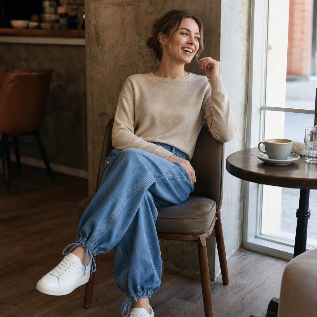 High Waist Barrel Leg Jeans | Adjustable Tie Hem Design 4
