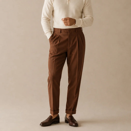 High Waist Double Pleated Pants | Men's Tailored Fit Trousers 0
