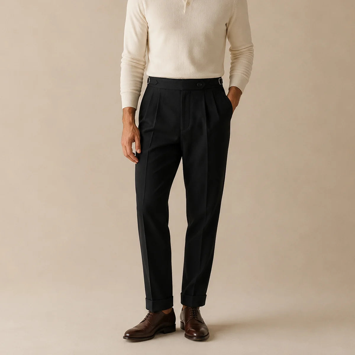 High Waist Double Pleated Pants | Men's Tailored Fit Trousers 5