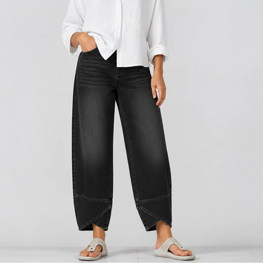 High Waisted Wide Leg Jeans Black | Women’s Cropped Denim 13