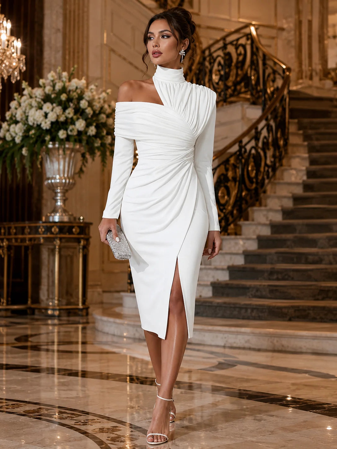 Ivory Asymmetric High-Neck Evening Dress | Formal Gown 3