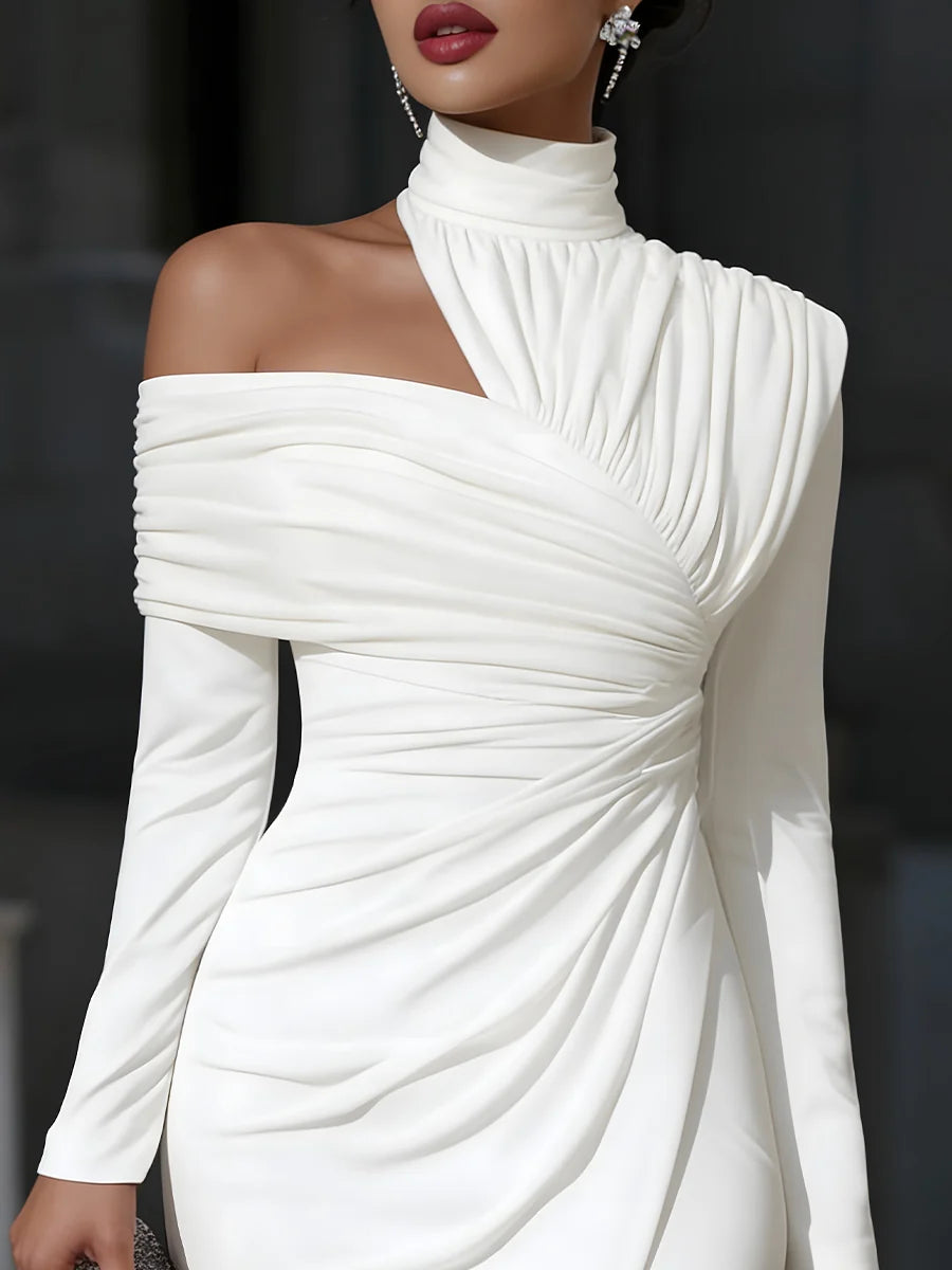 Ivory Asymmetric High-Neck Evening Dress | Formal Gown 5