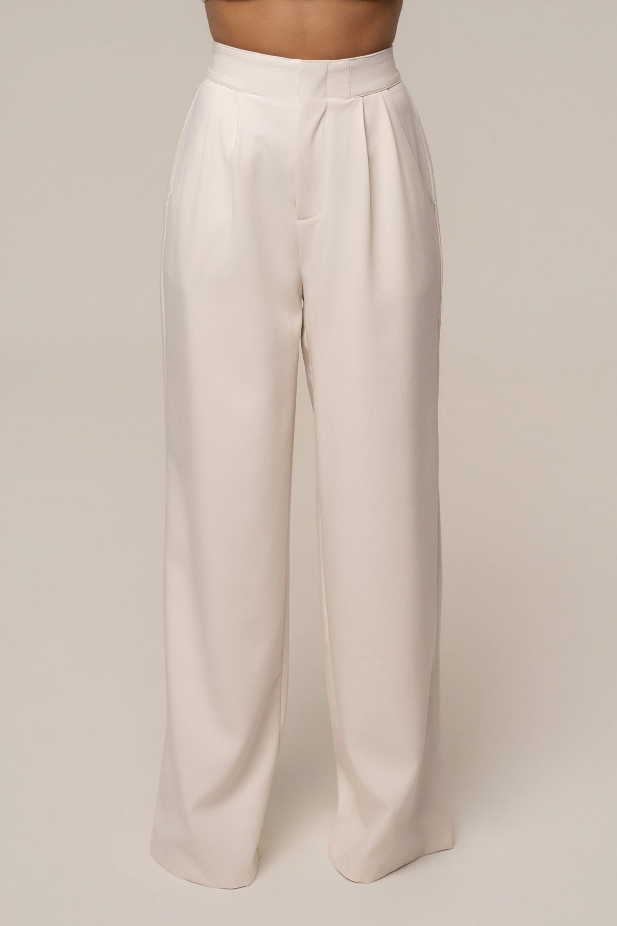 Ivory High-Waisted Wide-Leg Trousers | Women's Work Pants 0