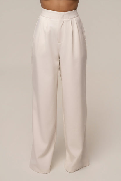 Ivory High-Waisted Wide-Leg Trousers | Women's Work Pants 0
