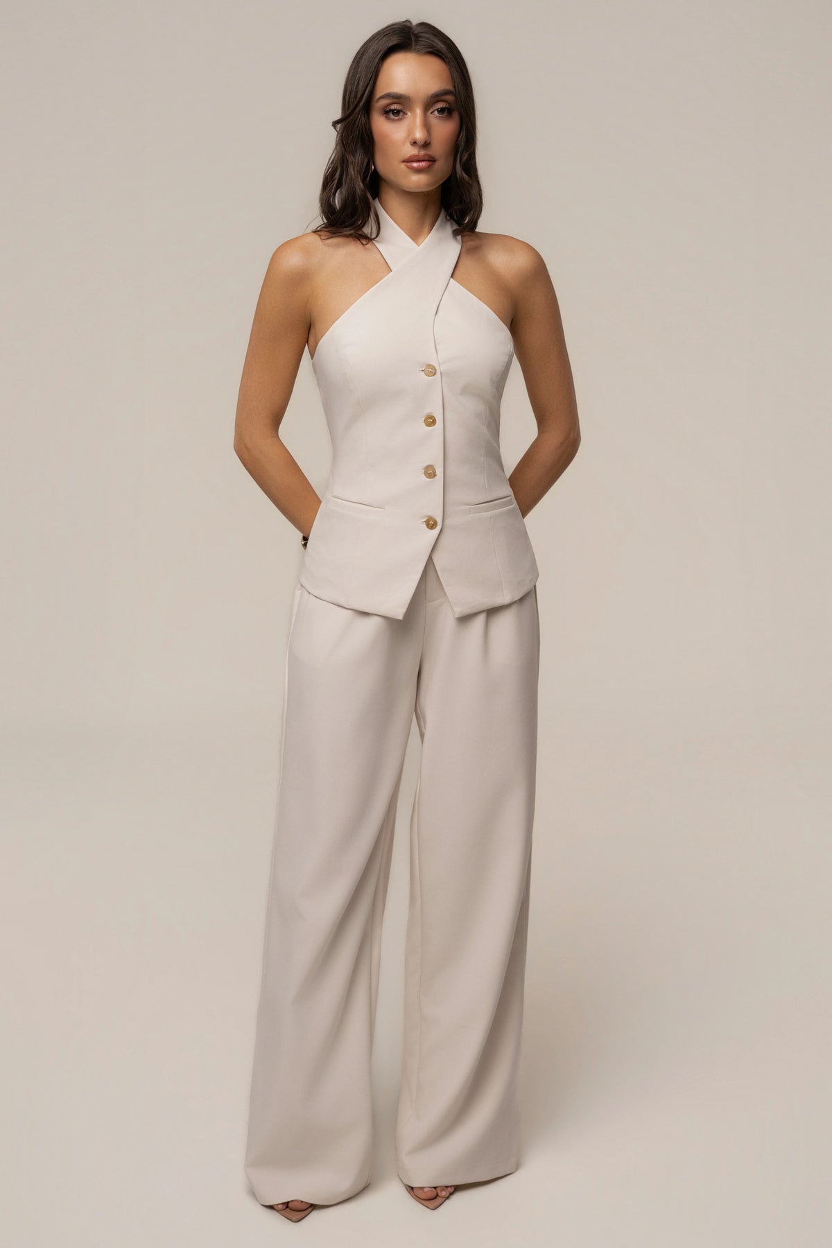 Ivory High-Waisted Wide-Leg Trousers | Women's Work Pants 1