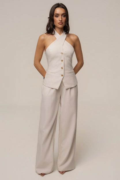 Ivory High-Waisted Wide-Leg Trousers | Women's Work Pants 1