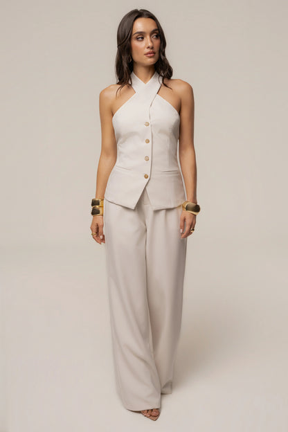 Ivory High-Waisted Wide-Leg Trousers | Women's Work Pants 4