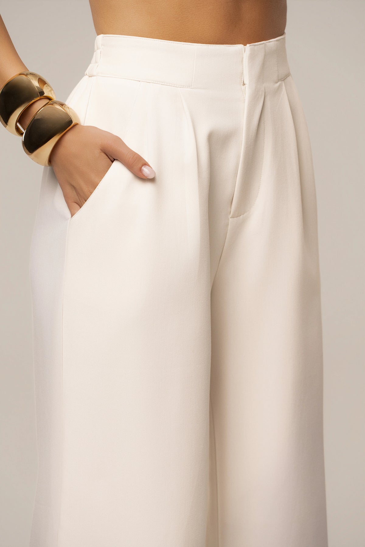 Ivory High-Waisted Wide-Leg Trousers | Women's Work Pants 5