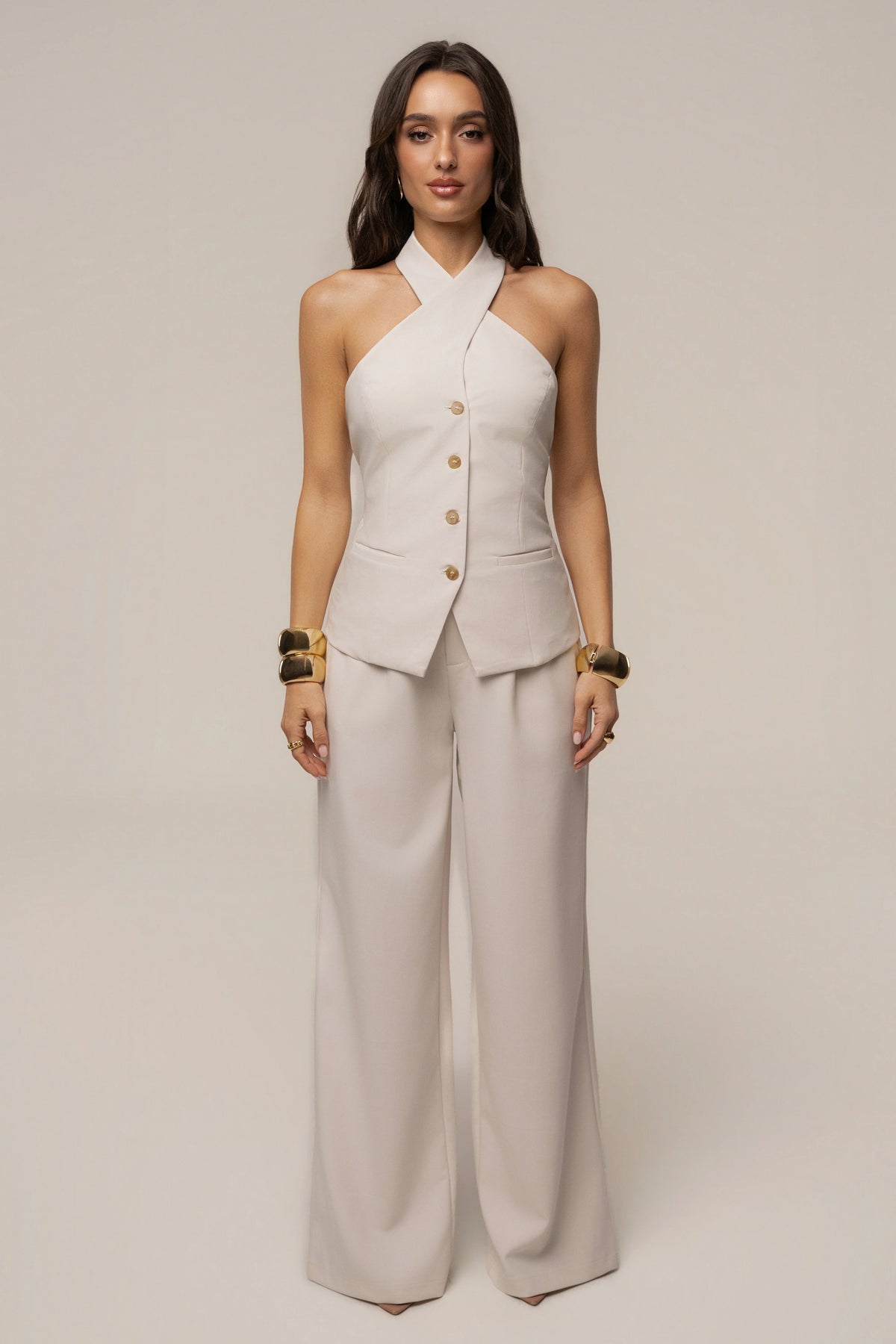 Ivory High-Waisted Wide-Leg Trousers | Women's Work Pants 6