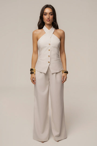 Ivory High-Waisted Wide-Leg Trousers | Women's Work Pants 6