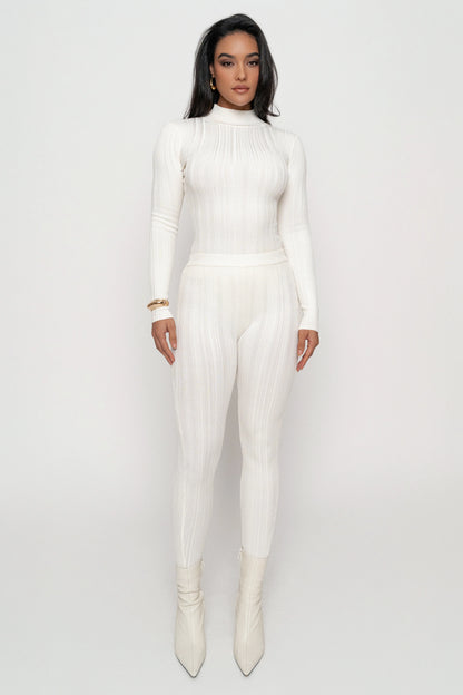 Ivory Ribbed High Waist Leggings | Women's Leggings Size S 0