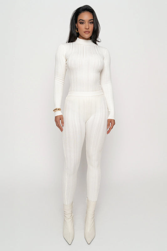 Ivory Ribbed High Waist Leggings | Women's Leggings Size S 0