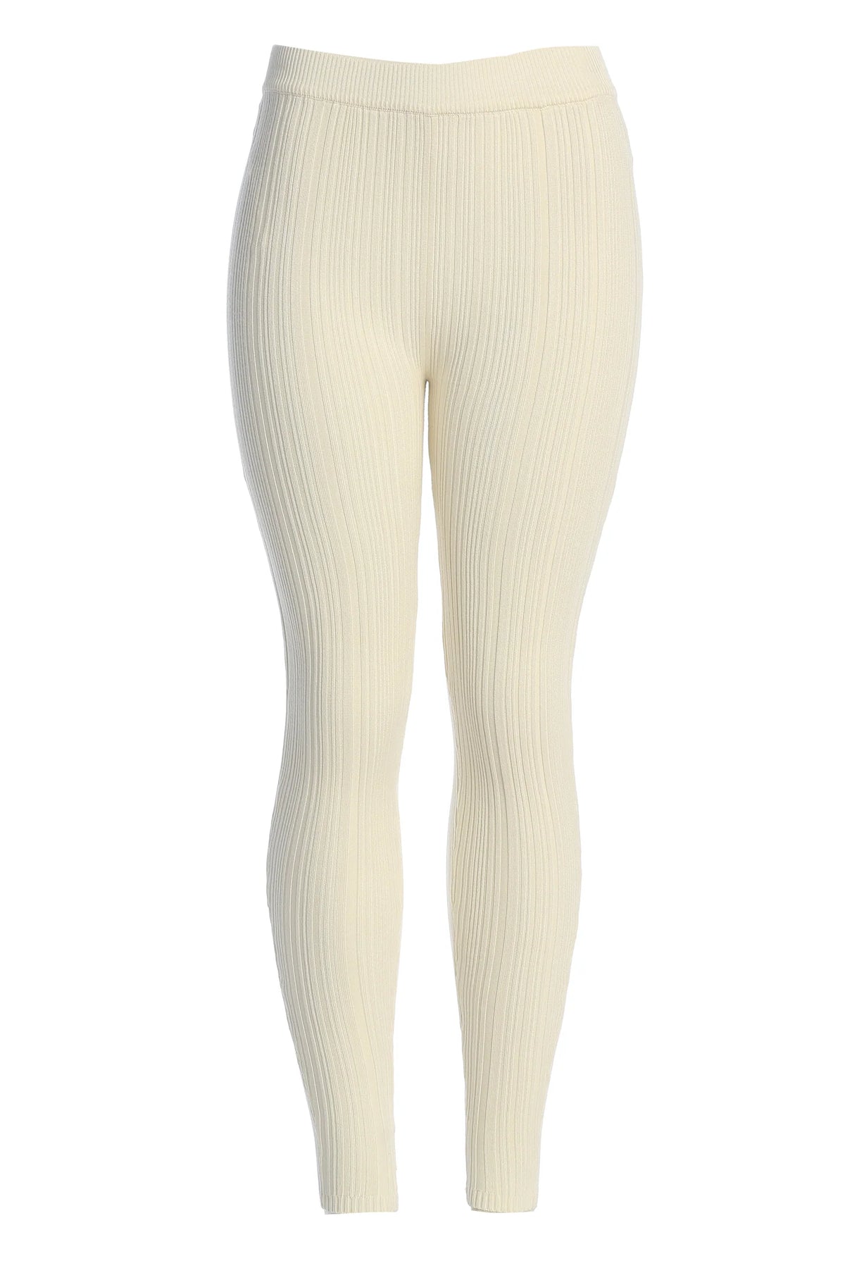 Ivory Ribbed High Waist Leggings | Women's Leggings Size S 1