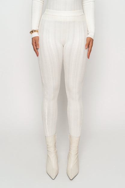 Ivory Ribbed High Waist Leggings | Women's Leggings Size S 2