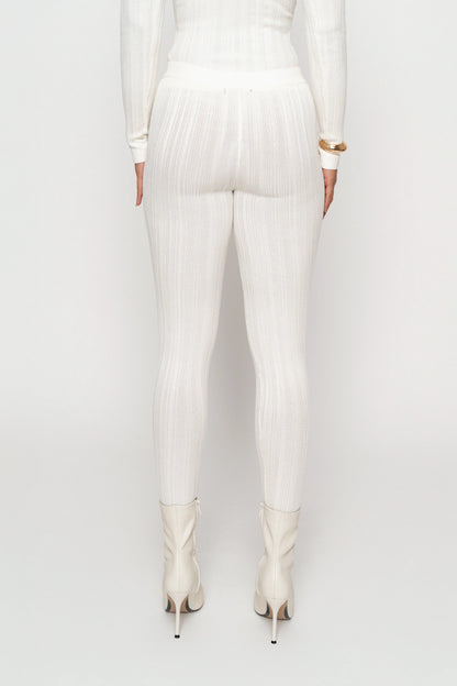 Ivory Ribbed High Waist Leggings | Women's Leggings Size S 3