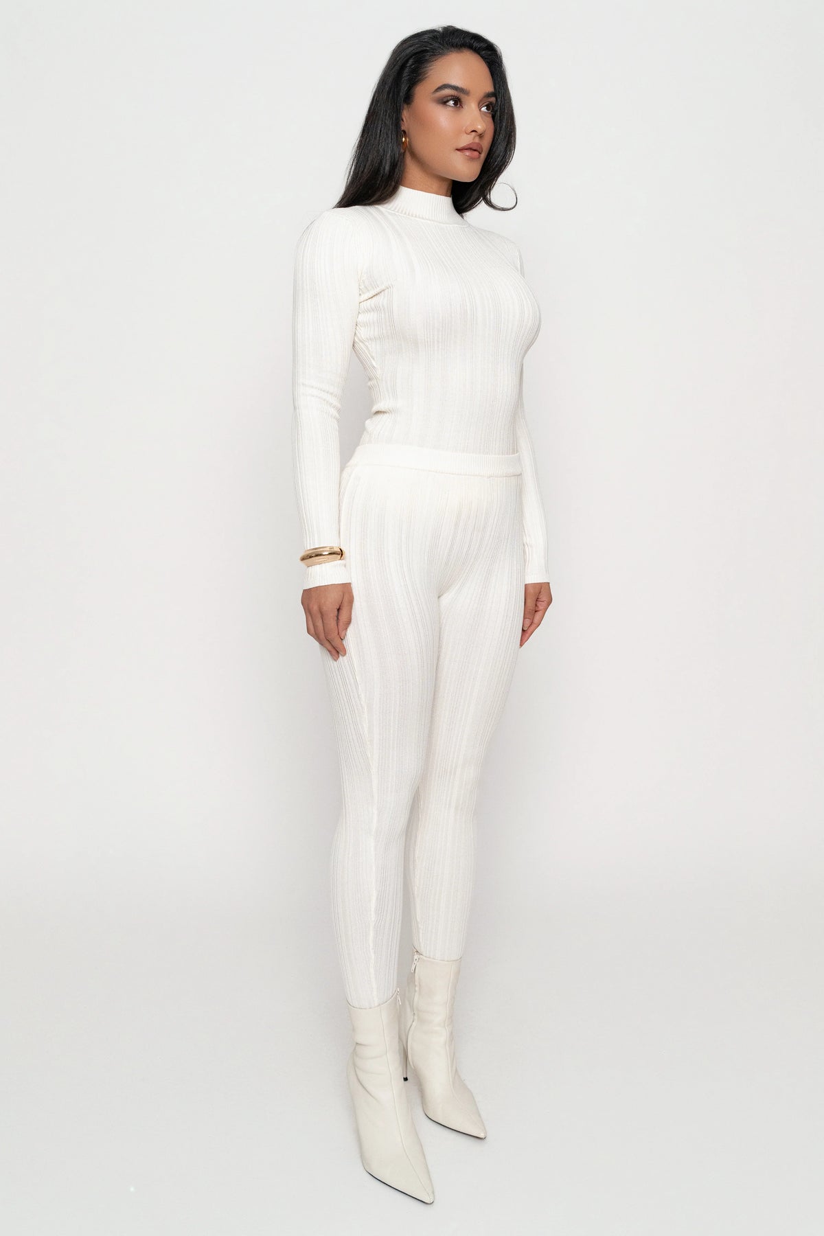Ivory Ribbed High Waist Leggings | Women's Leggings Size S 5