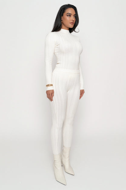 Ivory Ribbed High Waist Leggings | Women's Leggings Size S 5
