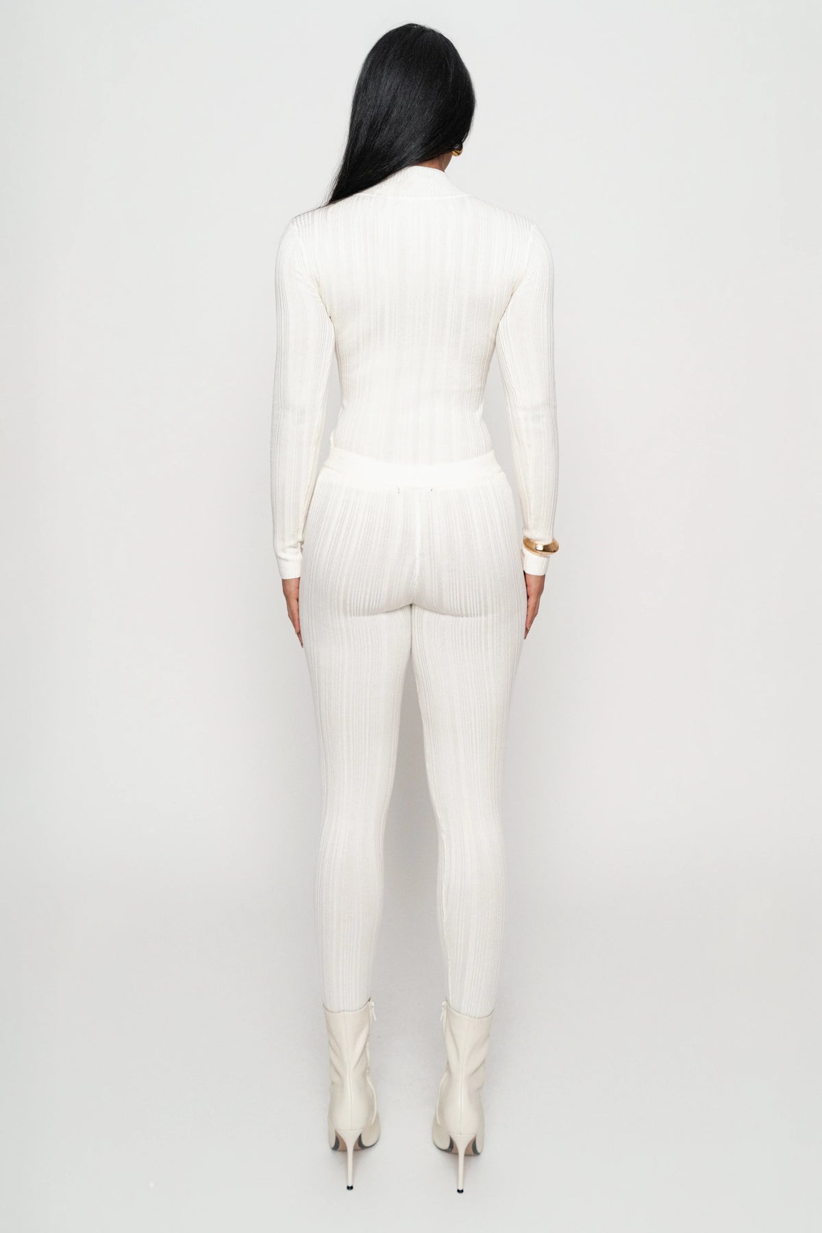 Ivory Ribbed High Waist Leggings | Women's Leggings Size S 7
